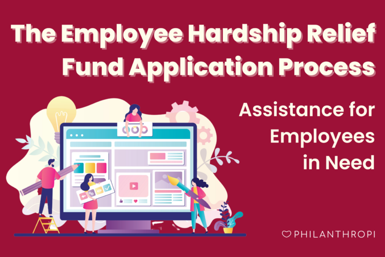 Image of multiple people helping to design a website. Text above the image says: The Employee Hardship Relief Fund Application Process: Assistance for Employees in Need